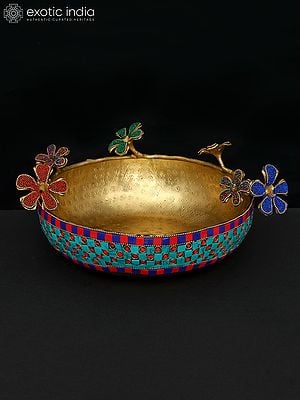 12" Decorative Urli in Brass with Inlay Work