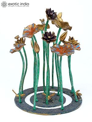 16" Decorative Flowers Showpiece in Brass | Table Decor