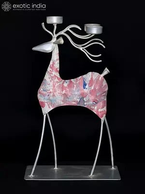 18" Hand-Painted Reindeer with Candle Holders | Stylish Table Decor