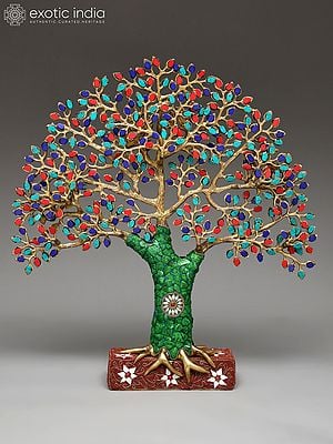 19" Brass Tree of Life with Inlay Work