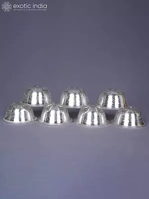 Set Of 7 Pure Silver Decorative Kitchen Bowl From Nepal