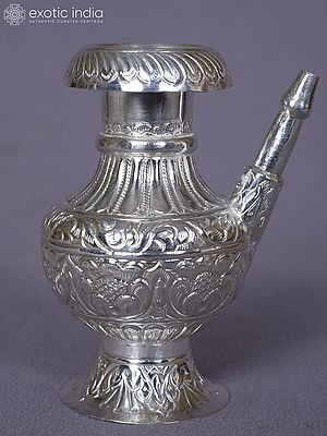 Decorative Engraved Ritual Buddhist Pure Silver Surahi