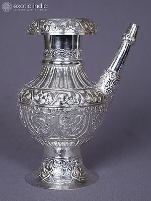 Ritual Buddhist Pure Silver Surahi (Butta Karuwa) From Nepal