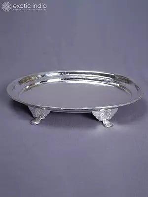 Engraved Pure Silver Pooja Thali With Stand | Ritual Item