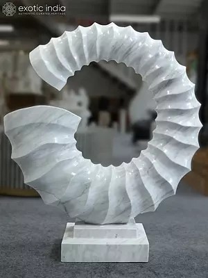 34" White Fossil | Abstract Modern Art | Marble Sculpture | Exquisite Indian Art