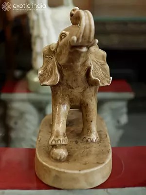 13" Elephant with Raised Trunk | Marble Statue | Home Decor | Exquisite Indian Art
