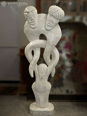 63" A Strong Bond Family | Home Decor | White Marble Statue | Exquisite Indian Art