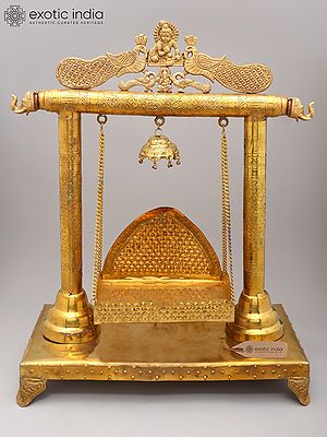 29" Handcrafted Brass Jhula for Laddu Gopal - Traditional Temple Swing