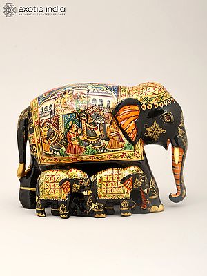 Elephant Family Decorated with Royal Paintings