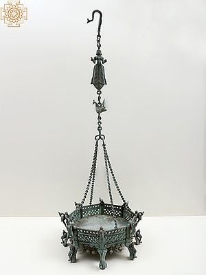 Brass Hanging Lady Pedestal With Peacock Design