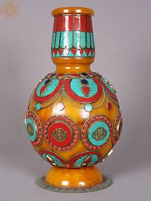 12" Tibetan Buddhist Amber Dust Flower Vase