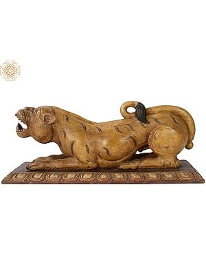 30'' Furious Tiger Seated | Wooden Statue