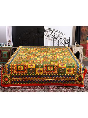 Multicolor Jaipuri Sanganeri Kantha Print Queen Size Bedsheet