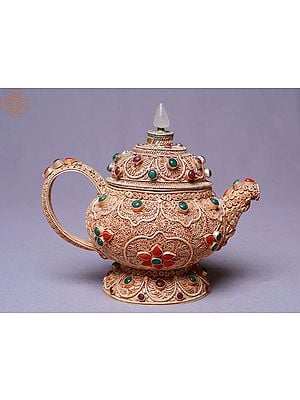 7" Designer Copper Kettle with Fine Filigree Work | Made In Nepal