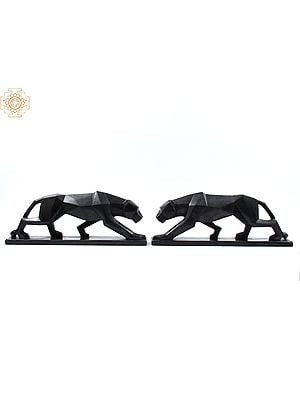 Pair of Panther Figurines | Black Marble Statue