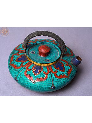 7" Flat Kettle with Stone Work | Made In Nepal