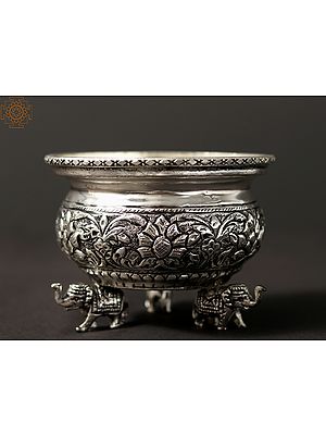4" Small Copper Floral Design Bowl on Elephant Stand