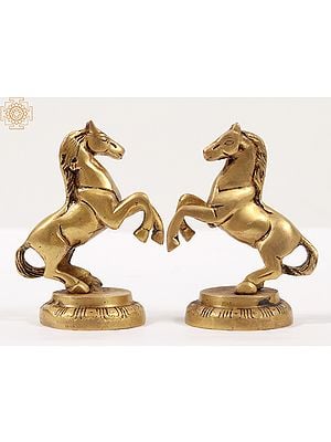 4" Brass Small Size Pair of Horse Figurines | Table Decor
