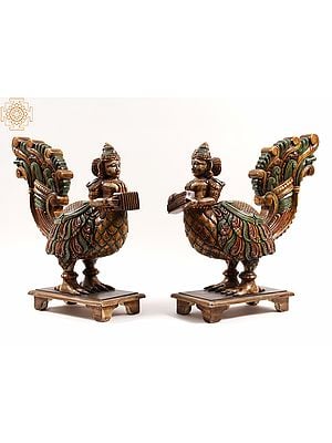 24" Wooden Pair of Mythical Gandharvas
