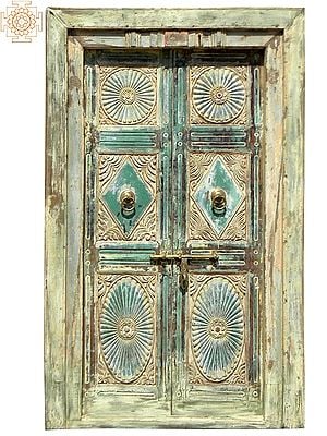 86" Large Wooden Front Door with Frame | Vintage Indian Door