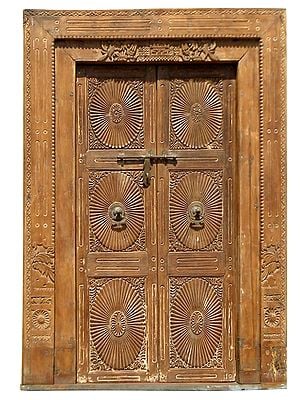 86" Large Wooden Carved Designer Door with Frame | Vintage Indian Door