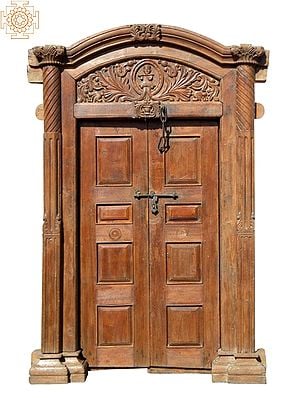 99" Large Wooden Carved Vintage Indian Door with Frame