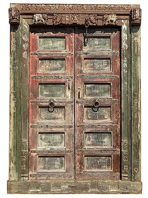 80" Large Vintage Wooden Door with Frame