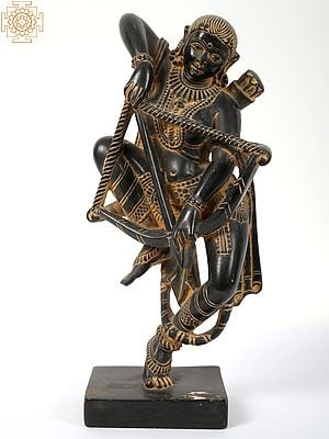 Female Archer Statue | Indian Woman Black Stone Idols