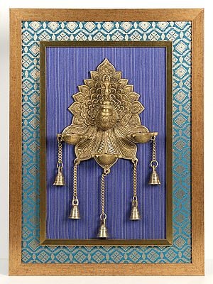 26" Brass Peacock Diya Holder in Brass | Wooden Wall Hanging Frame