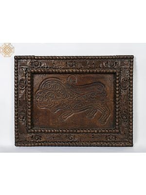 33" Calligraphic Lion | Wall Hanging Wooden Frame