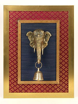 18" Wooden Framed Elephant with Hanging Bell | Wall Hanging