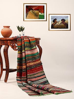 Multicolor Cotton Recycled Chindi Dhurrie With All-Over Stripes Pattern
