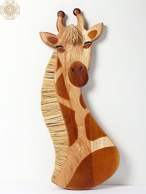 Baby Giraffe Wall Decor - Crafted from Wood and Straw
