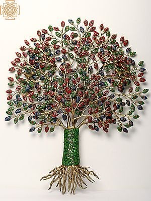27" Wall Mount Tree of Life in Brass with Inlay Work