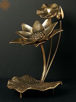 13" Brass Lotus Flowers and Bud | Table Decor