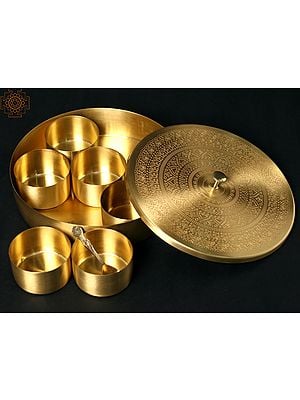 8" Designer Masala/Spice Box in Brass