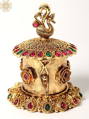 Brass Sitting Peacock Kumkum Box