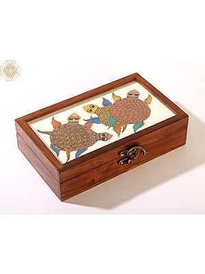 Turtle Tile Wood Box with Handmade Gond Painting