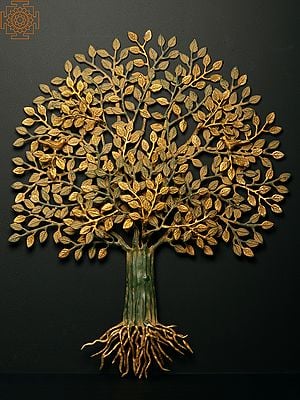 27" Green and Gold Patina Tree of Life in Brass | Wall Hanging