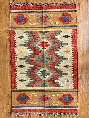 Multicolor Wool And Jute Mix Traditional Pettern Kilim Rugs