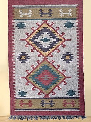 Wool And Jute Mix Aztec Pattern Persian Kilim Carpet