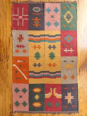 Multicolor Wool And Jute Mix Kilim Rugs