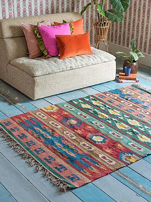 Wool And Jute Mix Multicolor Weave Persian Kilim Rugs