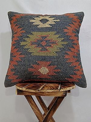 Wool And Jute Mix Multicolor Kilim Weave Set of One Cushion Cover