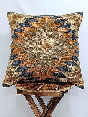 Multicolor Woven Wool And Jute Mix Set of One Kilim Pillow Cover