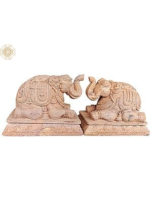 15" Home Decor Sitting Elephant With Sand Stone