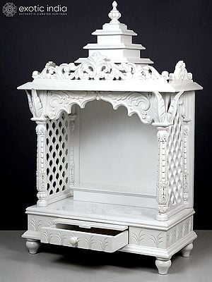 42" Large White Colored Designer Puja Temple in Wood