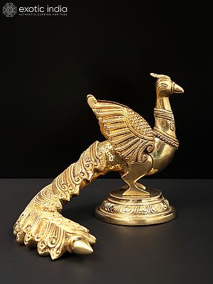 10" Brass Peacock with Beautiful Long Tail | Home Decor