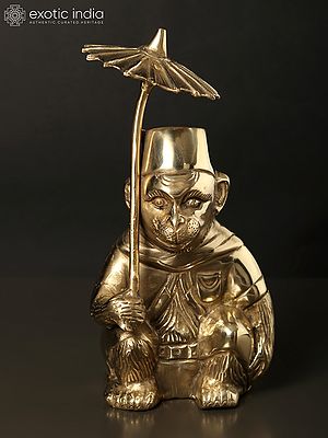 9" Brass Monkey with Umbrella | Table Decor