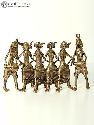 9" Brass Tribal Group Dance | Dhokra Art | Table Decor
